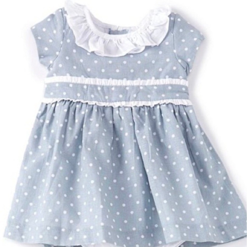 Edgehill Collection Toddler Girl Blue Polka Dot Ruffle Dress 2T Cap Sleeve